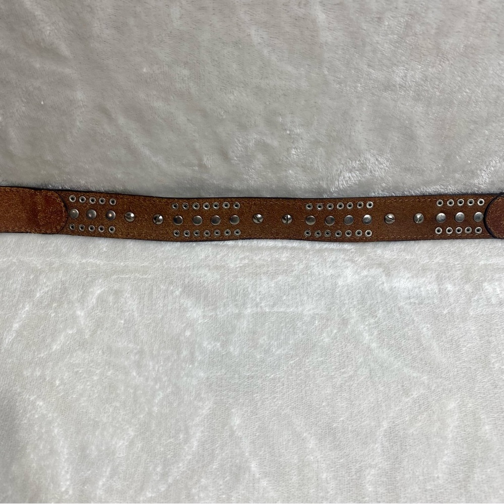 NOCONA Kids Leather Calf-hair Belt Blue Rhinestones Brown Western Cowboy - Picture 7 of 11